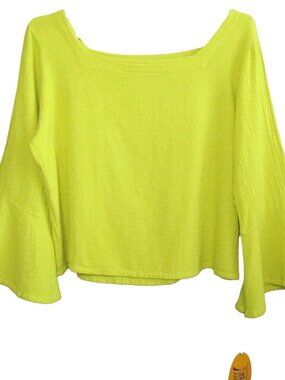 Oh My Gauze! Square Neck Wide-Sleeve Top - Lime